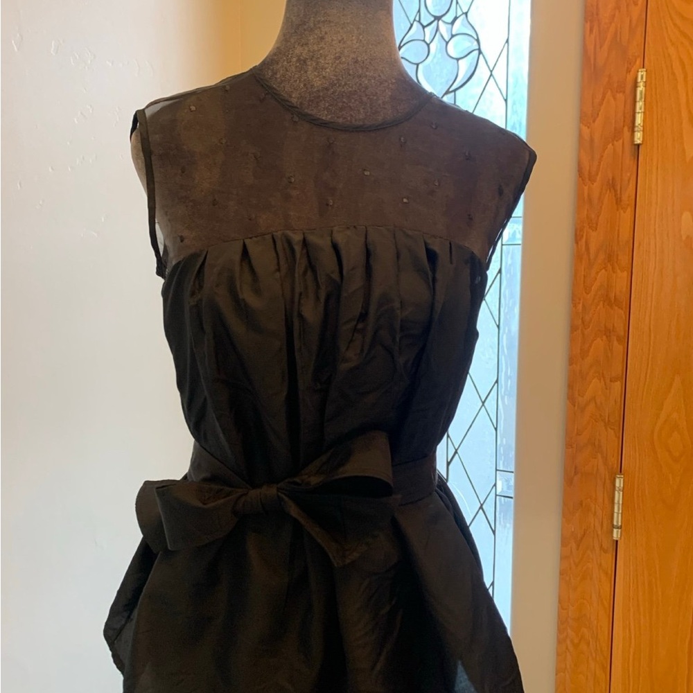 Isaac Mizrahi for Target black pleated blouse, shear polka dot top and belt